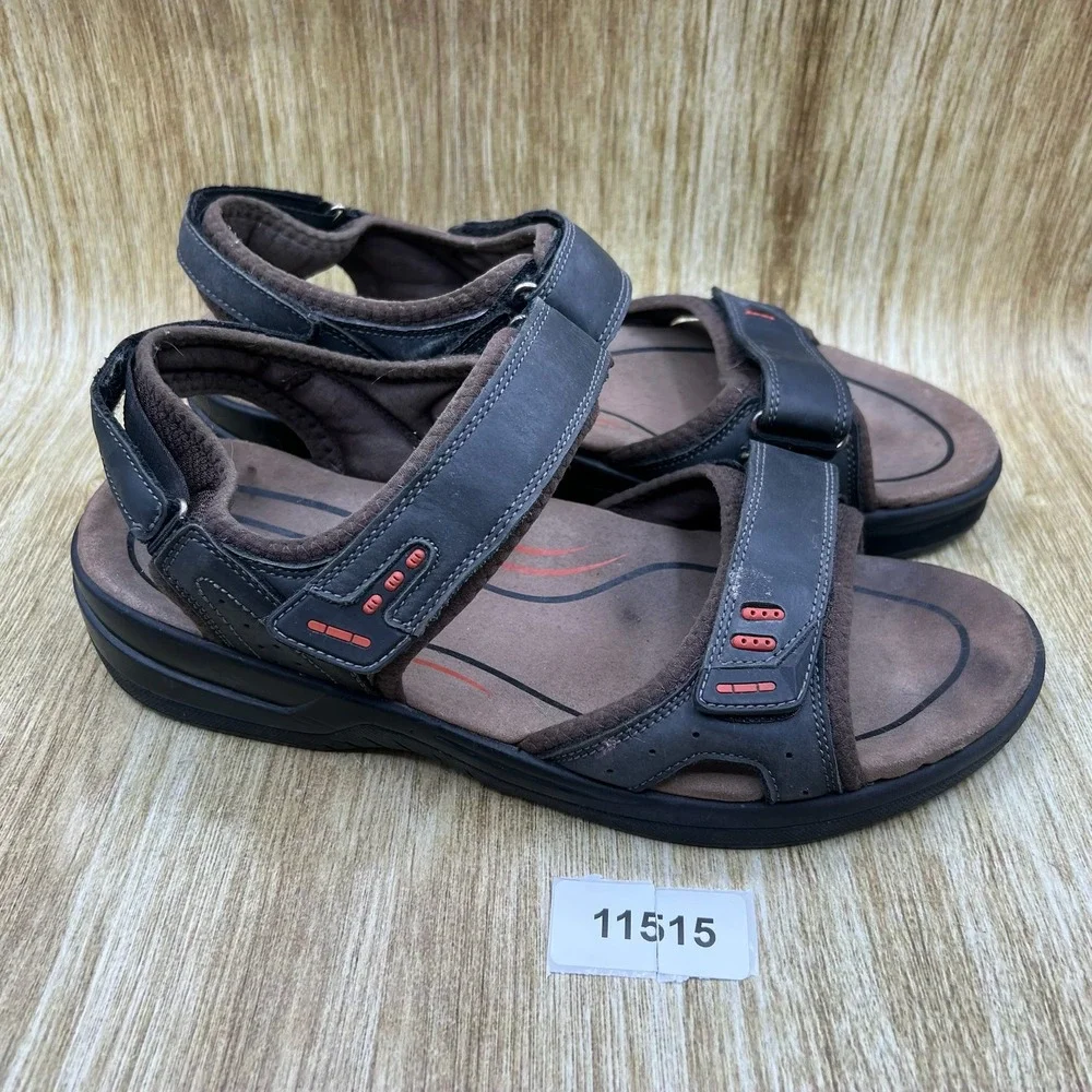 Orthofeet 561 Sandal Mens 11 2E Wide Black Brown Adjustable Strap Orthopedic
